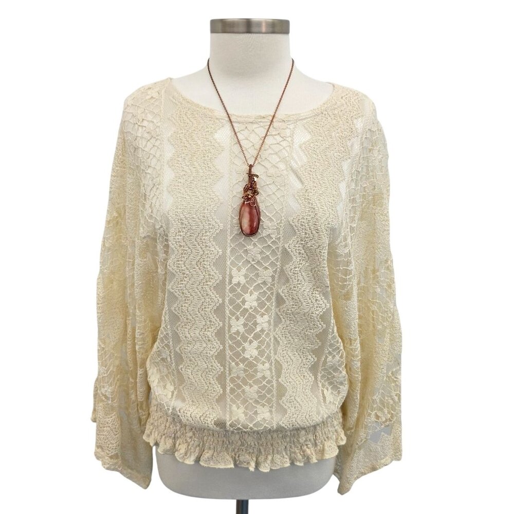 VTG Womens Lace Top 2X Cream Floral Satin‎ Lined Victorian Fairycore Cottagecore